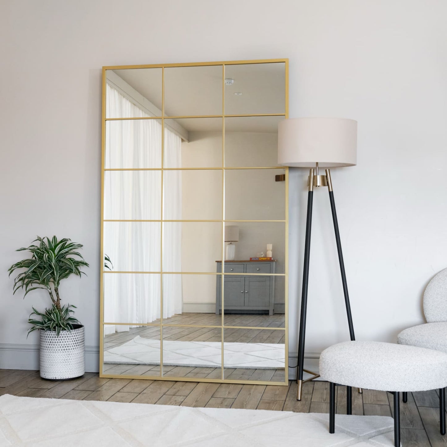 Kyō - Full Length Gold Metal Rectangle Lattice Grid Mirror - 180cm x 90cm.