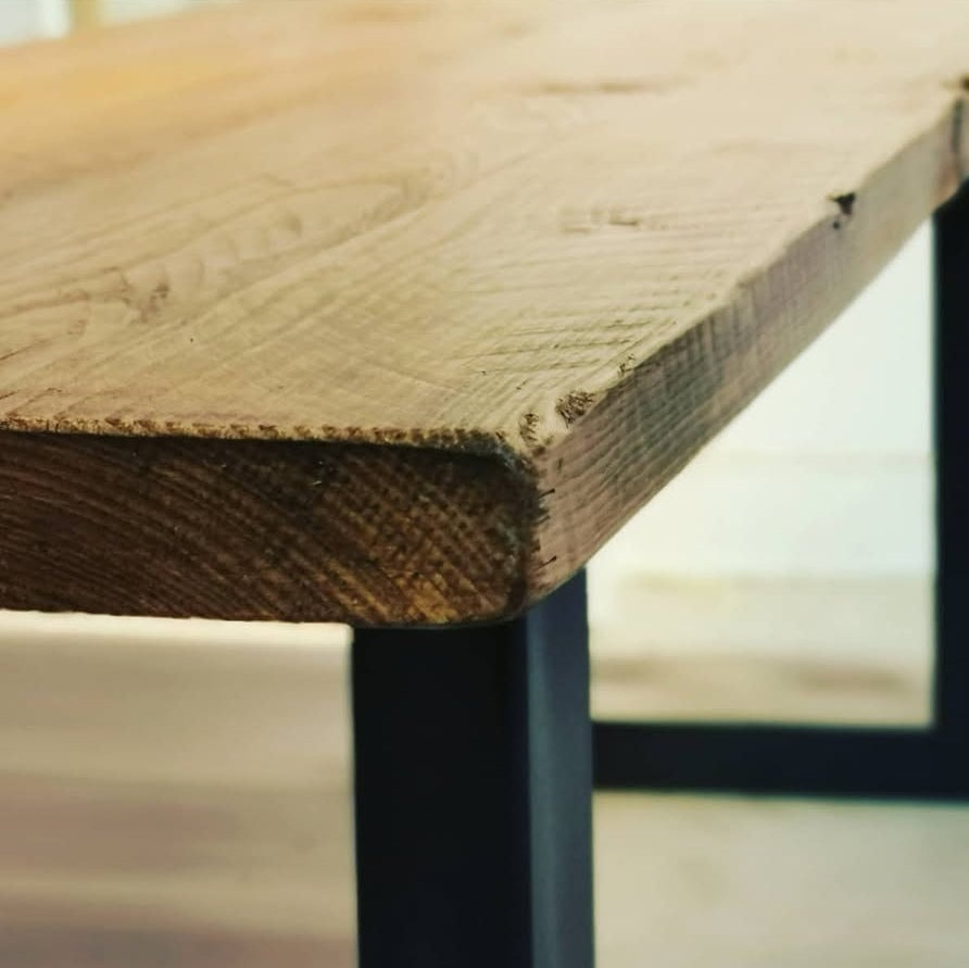Solid Wood and Grey Dining Table Set - Bespoke Modern Kitchen Table 2 Bench Set